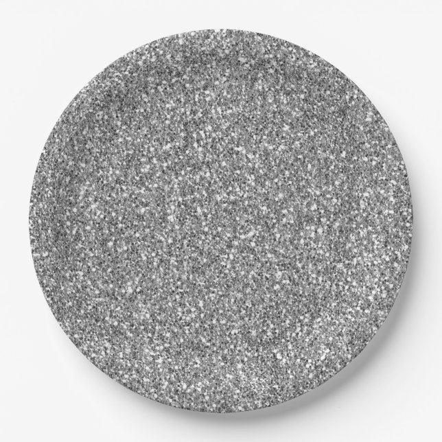 Prato De Papel Glam Silver Faux Glitter (Frente)