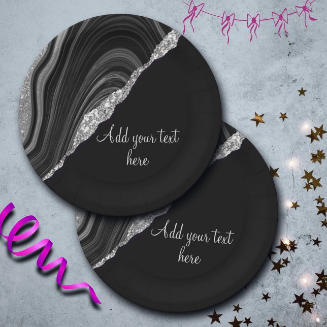 Prato De Papel Glam Silver Glitor Preto Festivo (Criador carregado)