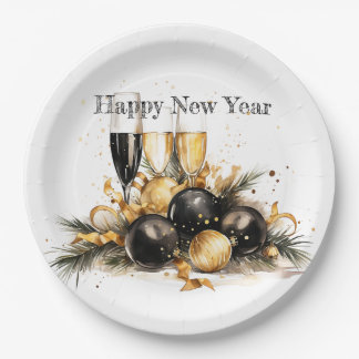 Prato De Papel 🍾 🎉 Glamorosa Placas de Ano Novo 🥂 ✨