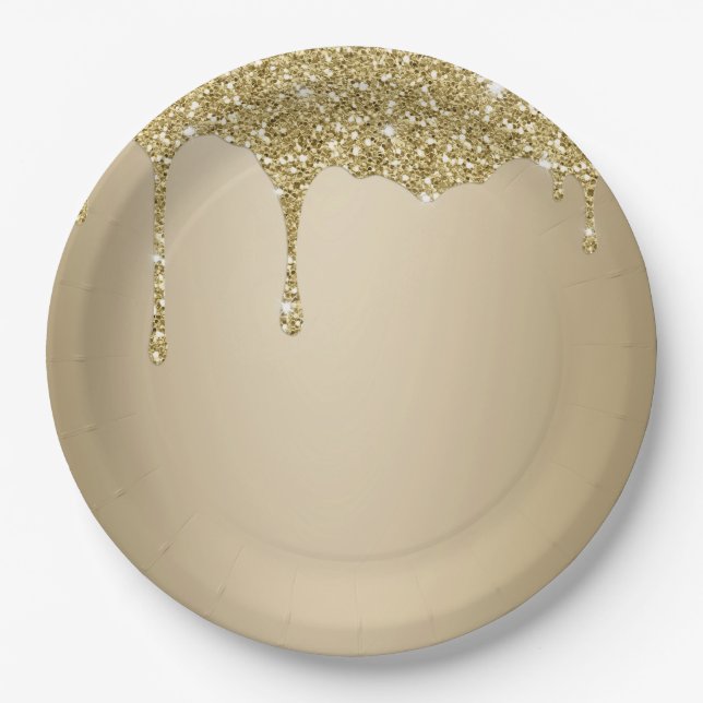 Prato De Papel Glitérico Dourado de Fusão Elegante (Frente)