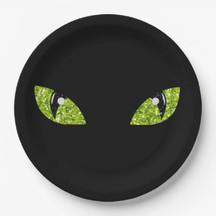 Prato De Papel Glitter Cat Eyes Halloween