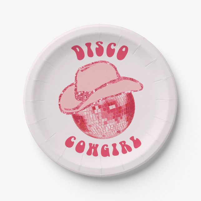 Prato De Papel Glitter de CowGirl Disco Rosa Bonita (Frente)