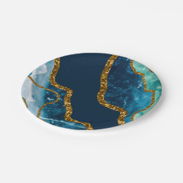 Prato De Papel Glitter de Geodo de Agato Azul e Dourado