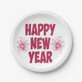 Prato De Papel Glitter do feliz ano novo