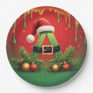 Prato De Papel Glitter Dourado A Para Natal Familiar