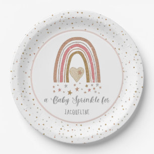 Prato De Papel Glitter Moderno Arco-Íris Cor-de-rosa Dourado Bebê
