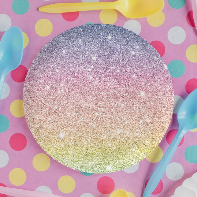 Prato De Papel Glitter Ombré Arco-íris (Criador carregado)