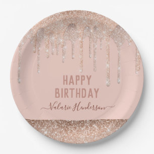 Prato De Papel Glitter rosa pica feliz aniversário Nápoles