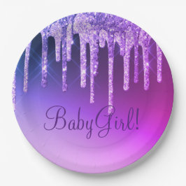 Prato De Papel Glitter Roxo Nome da Garota Grelha Grelha Grelha