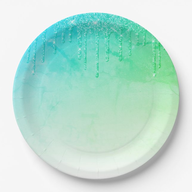 Prato De Papel Glitter Verde - Ombré Glam Sparkles (Frente)