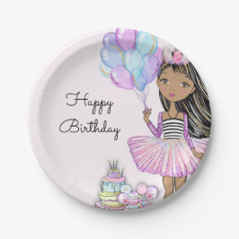 Prato De Papel Glittery Birthday African American Girl Unicorn P