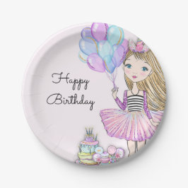 Prato De Papel Glittery Birthday Glam Girl Unicorn