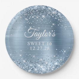 Prato De Papel Glittery Light Blue Foil Sweet 16