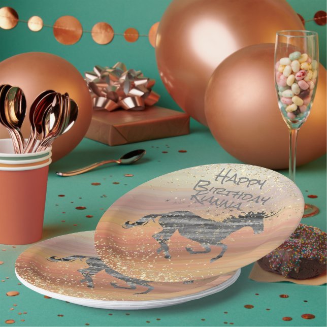 Prato De Papel Glittery Unicorn Birthday Personalizado (Múltiplo)