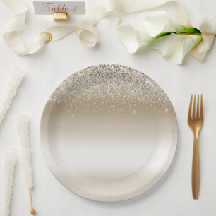 Prato De Papel Glitz de Ombre Branco e Dourado