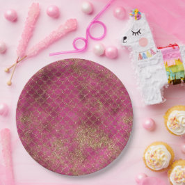 Prato De Papel Glitz Glitter Dourada Rosa Menor