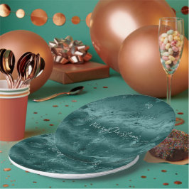 Prato De Papel Glitzy Emerald Green Ombre Marble