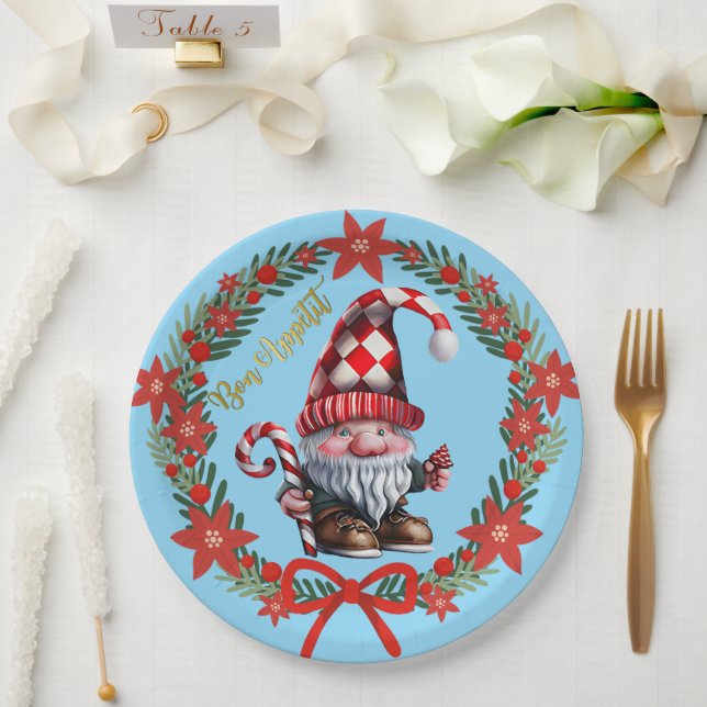Prato De Papel Gnome Bon Appétit Holiday Plate (Casamento)