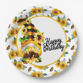 Prato De Papel Gnome Feliz Aniversário Girassol