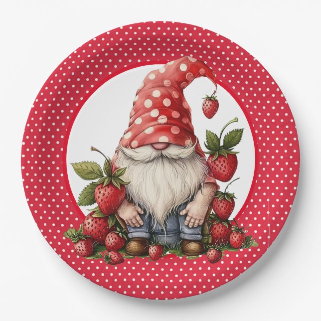 Prato de Papel Gnome Morango (Frente)