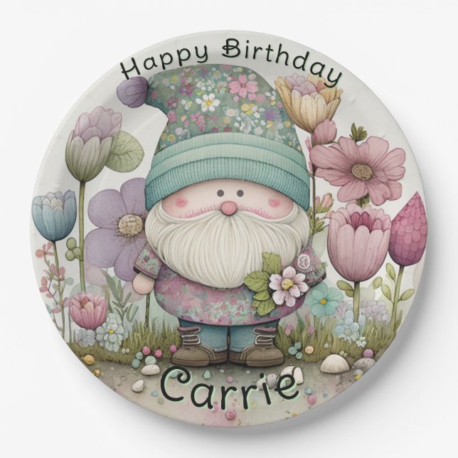 Prato De Papel Gnomo Birthday Plates, Personalizado (Frente)