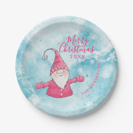 Prato De Papel Gnomo bonito, rosa e azul, Natal feliz