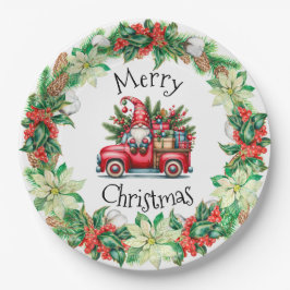 Prato De Papel Gnomo no Caminhão Vermelho Cheio de Presentes