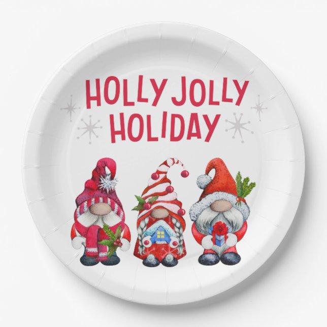 Prato De Papel Gnomos de Férias Holly Jolly    (Frente)
