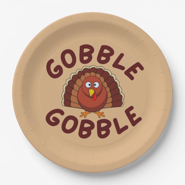Prato De Papel Gobble Gobble Thanksgiving  (Frente)