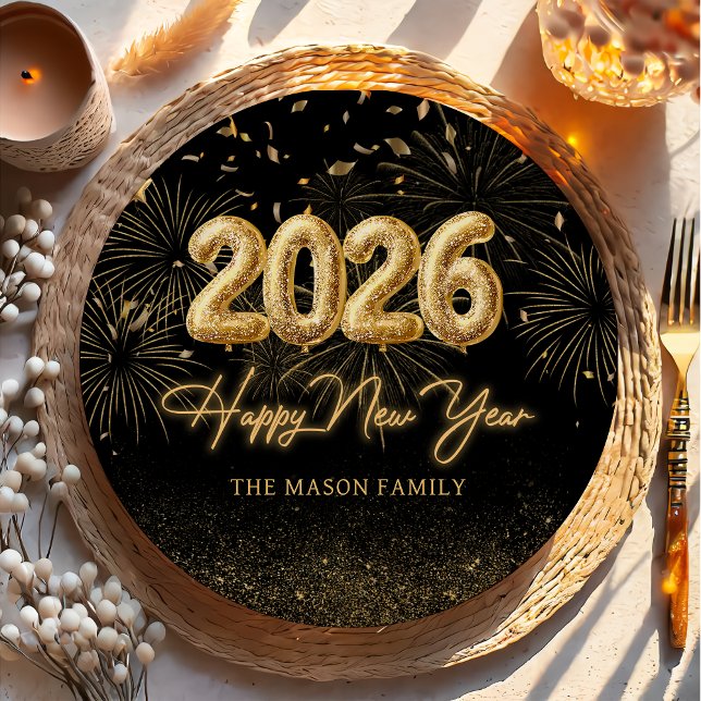 Prato De Papel Gold Balloon New Years Eve Party Paper Plates  (Criador carregado)