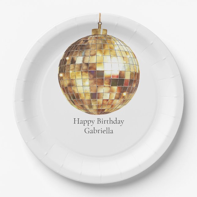 Prato De Papel Gold Disco Ball Birthday (Frente)