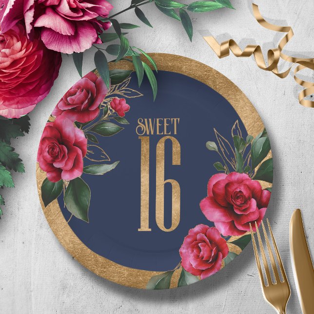 Prato De Papel Gold Foil Floral Sweet Sessenta Blue ID757 (Criador carregado)