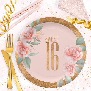 Prato De Papel Gold Foil Floral Sweet Sessenta Blush ID757