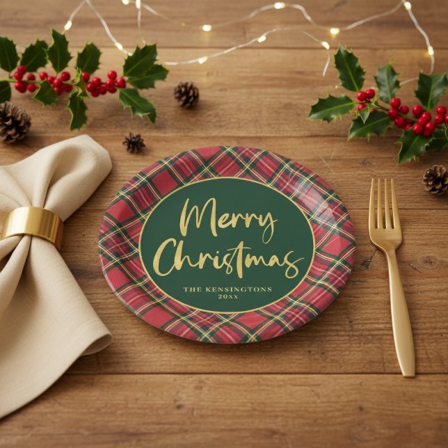 Prato De Papel Gold Foil Script Feliz Festa de Natal Feliz (Gold Foil Script Merry Christmas Holiday Party Paper Plates)