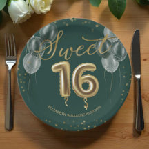 Gold Foil Sweet 16 Birthday Balloons Party Green