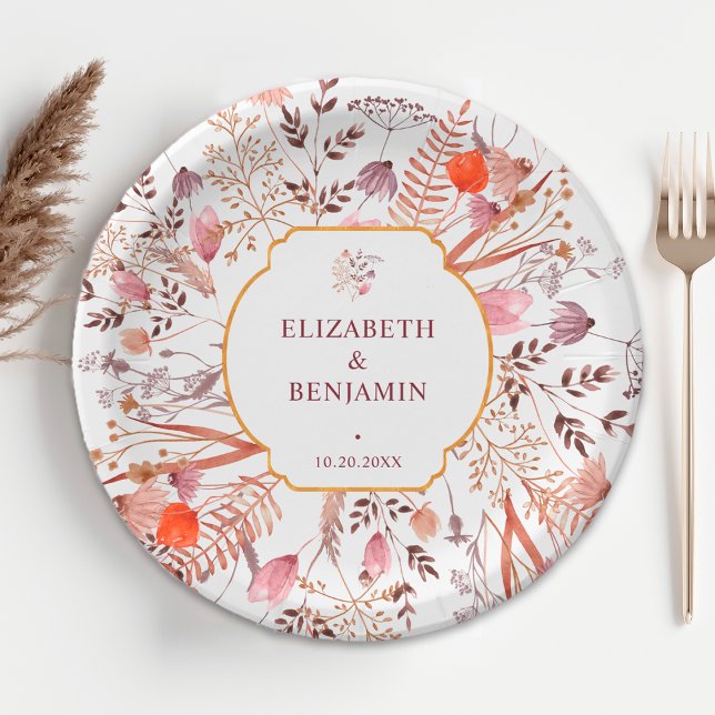 Prato De Papel Gold Rustic Boho Chic Fall Wildflowers Wedding (Criador carregado)