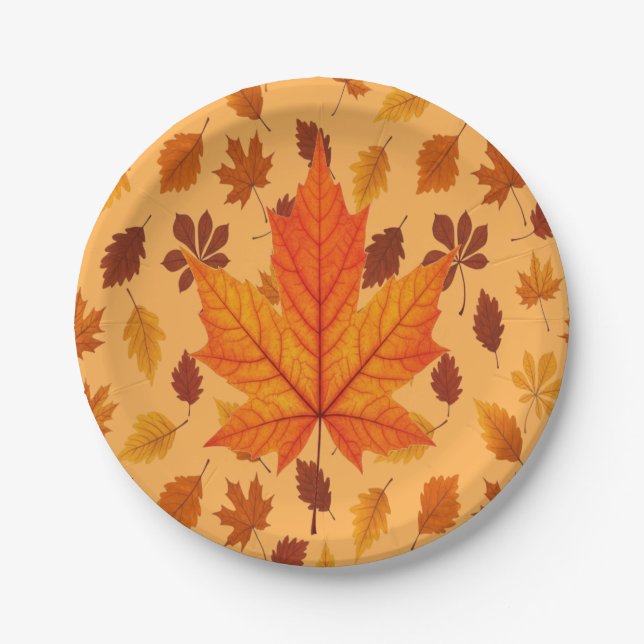 Prato De Papel Golden Autumn Leaves Cozy Forest Scene (Frente)