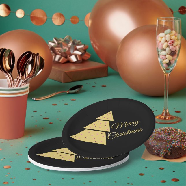 Prato De Papel Golden Christmas Tree Paper Plate (Múltiplo)
