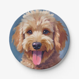 Prato De Papel Golden Doodle | Pintura em Aquarela de Cachorro Pe