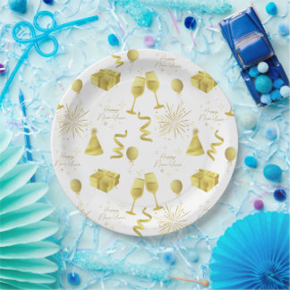 Prato De Papel Golden Happy New Year Pattern