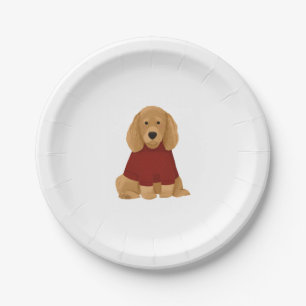 Prato De Papel Golden Retriever com Suéter Vermelho