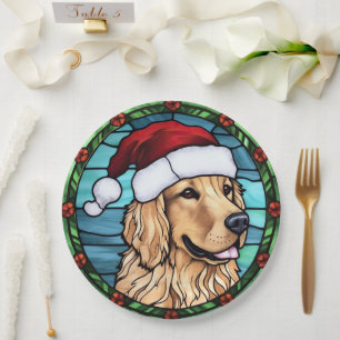 Prato De Papel Golden Retriever Vidro Colorido Natal