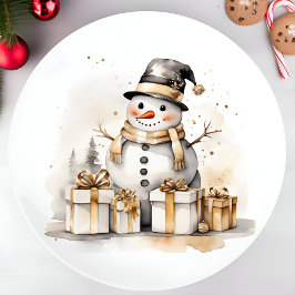 Prato De Papel Golden Snowman: Add Elegance to Your Holiday Deco
