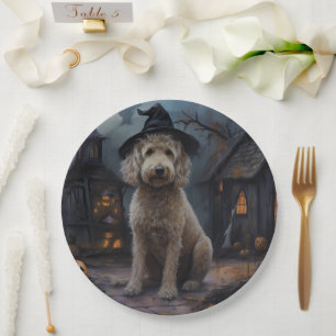 Prato De Papel Goldendoodle Pumpkins Halloween Assustado
