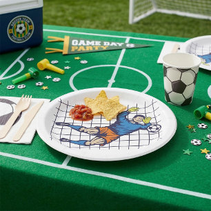 Prato De Papel Goleiro de Futebol Fazendo Defesa Diving