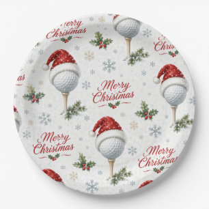 Prato De Papel Golf Feliz Natal com Chapéu de Papai Noel