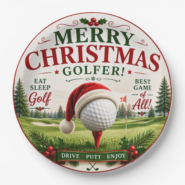 Prato De Papel Golfe tema de Natal para golfista (Frente)