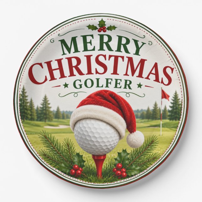 Prato De Papel Golfe tema de Natal para golfista (Frente)