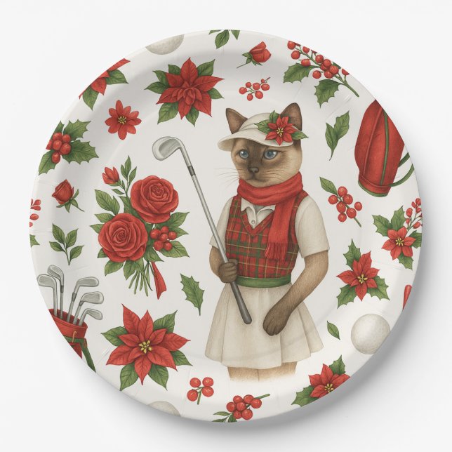 Prato De Papel Golfer Christmas temido com equipamento de golfe (Frente)