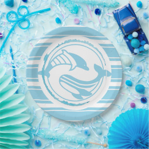 Prato De Papel Golfinho Azul